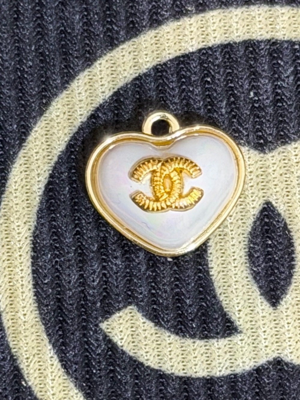 CHANEL Gold-Tone Heart Charm with White Enamel